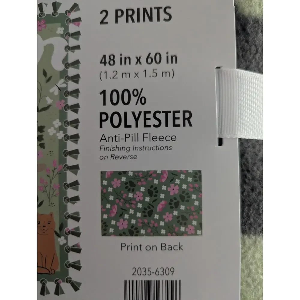 DIY No Sew Throw Kit Cat Feline Floral 48x60